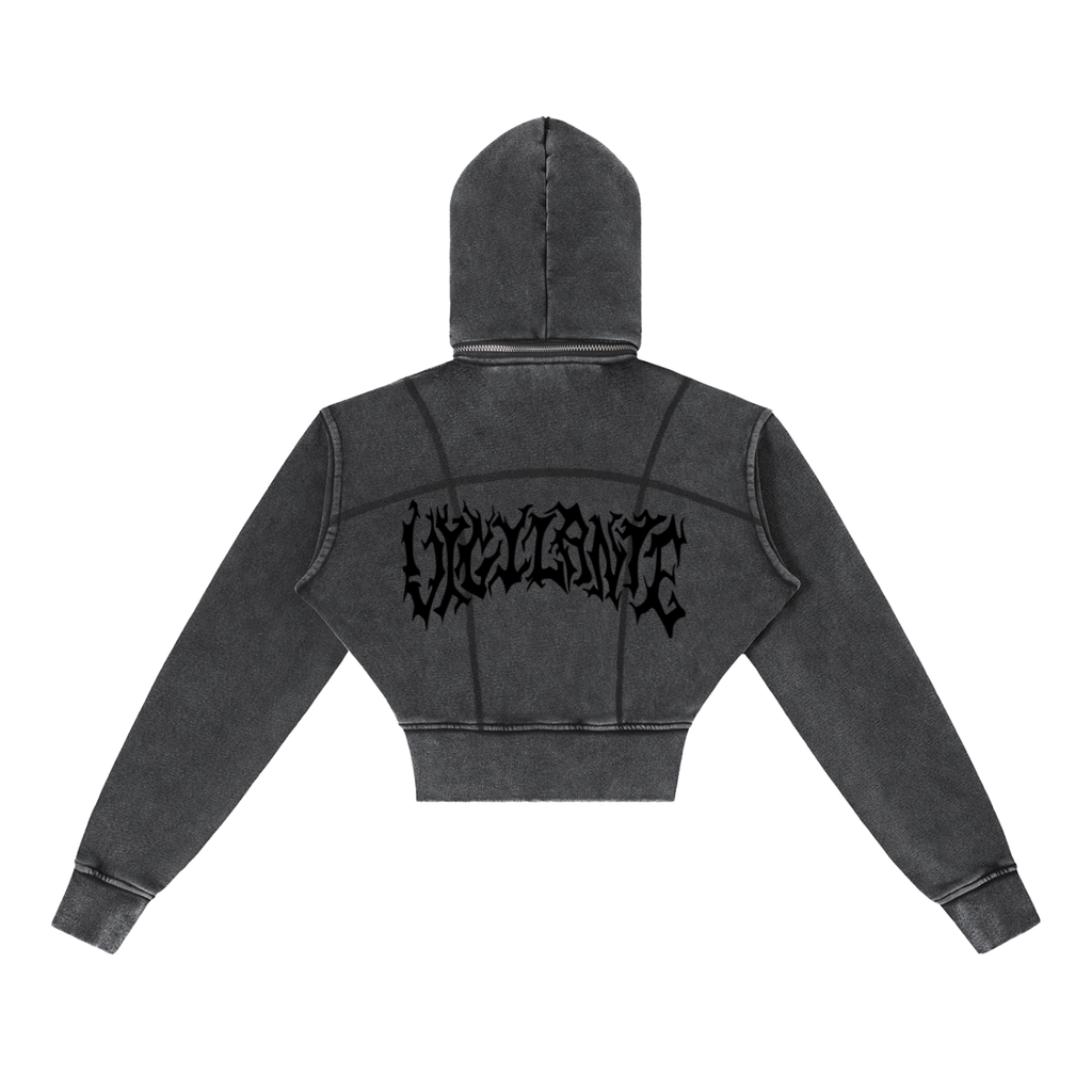VIGILANTE Acid Wash Cropped Fleece Hoodie