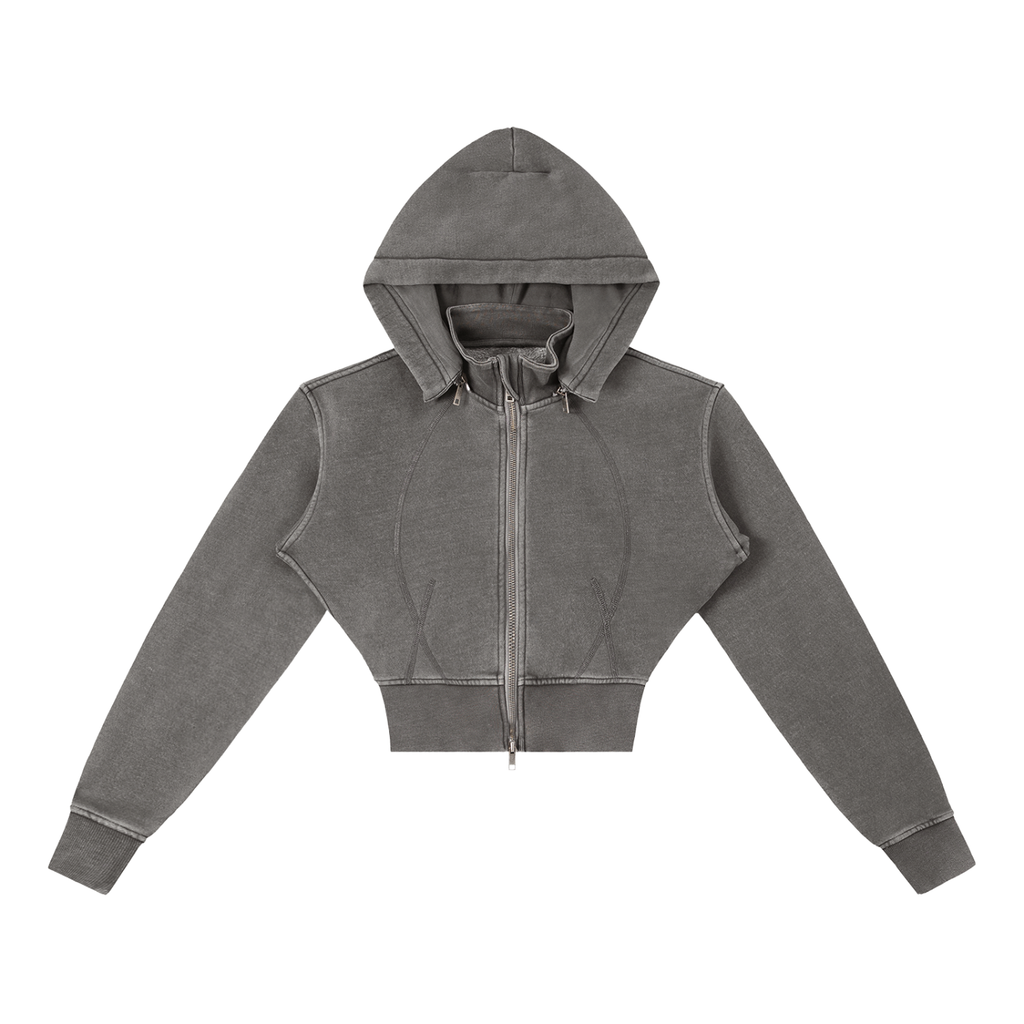 VIGILANTE Acid Wash Cropped Fleece Hoodie