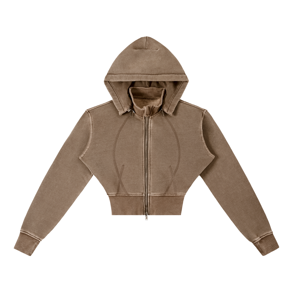 VIGILANTE Acid Wash Cropped Fleece Hoodie